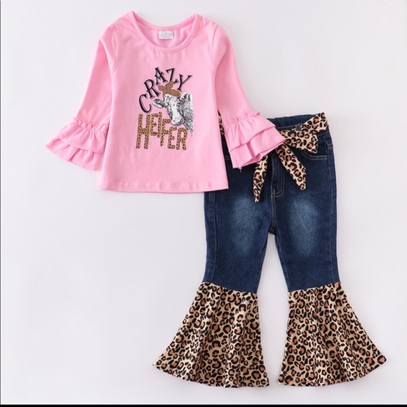 Crazy Heifer Leopard Print Bell bottom 3 Piece Set NWT, Baby Girl, Toddl… - Picture 1 of 5